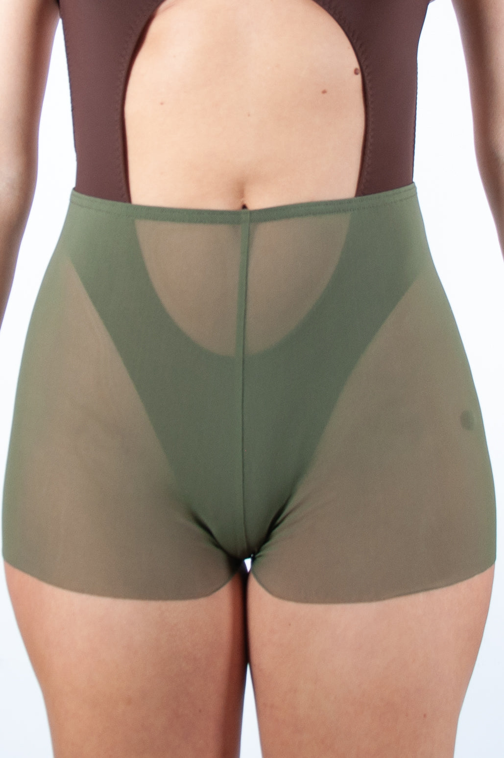 Mesh Shorts Winter Edition Khaki für Poledance – Detail