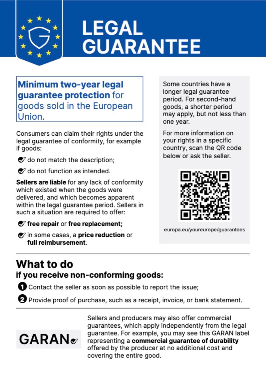 Statutory warranty – EU notice